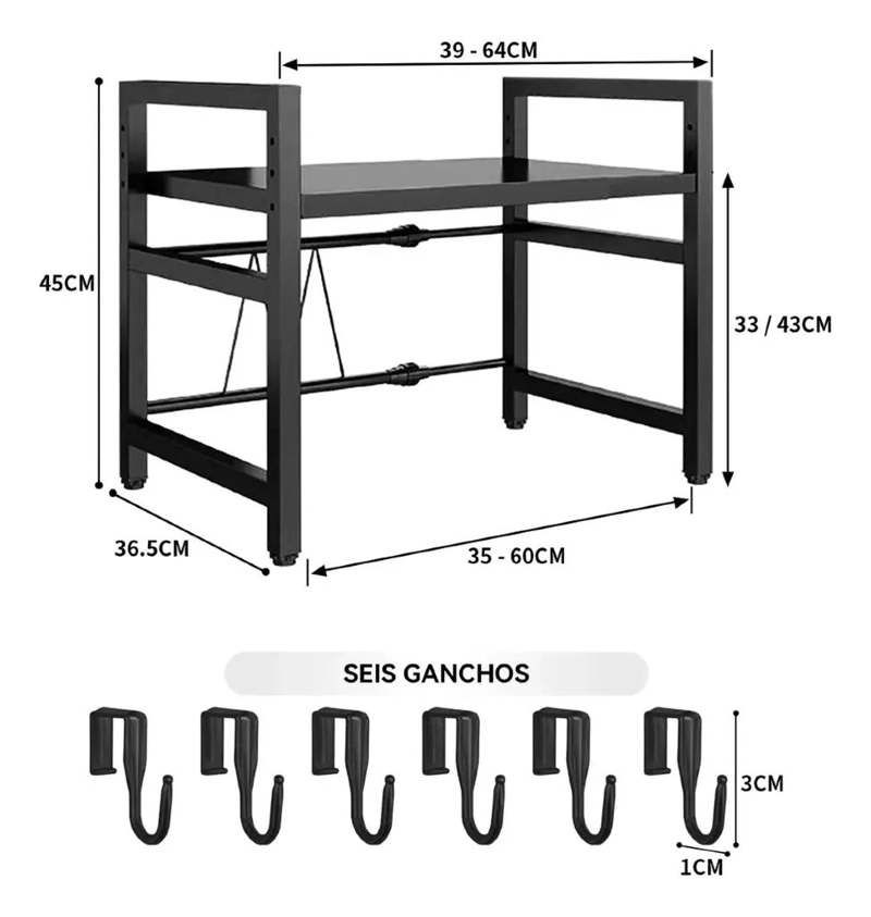 ESTANTE REPISA EXTENSIBLE PARA HORNO MICROONDAS CON GANCHOS RESISTENTES - 5