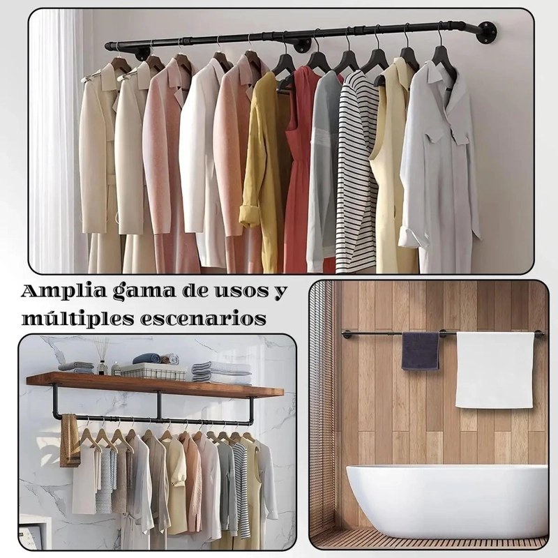 PERCHERO DE PARED METALICO MULTIUSOS CON ESTANTE DE 184 CM - 3
