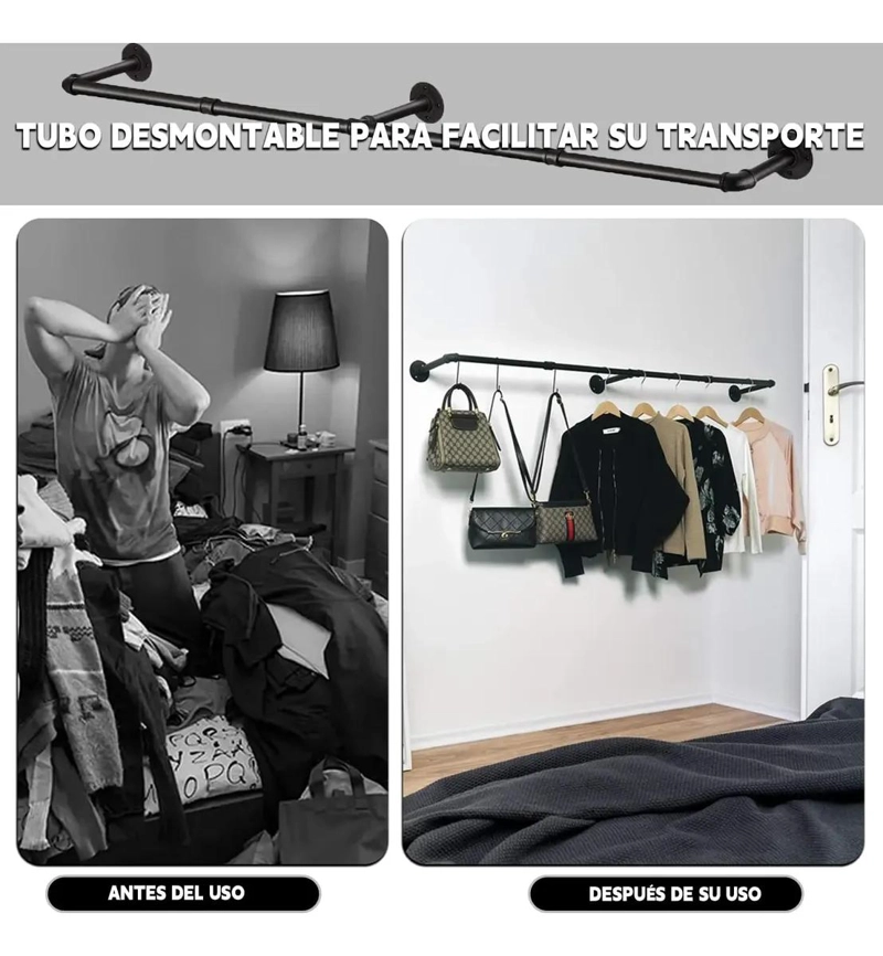 PERCHERO DE PARED METALICO MULTIUSOS CON ESTANTE DE 184 CM - 4