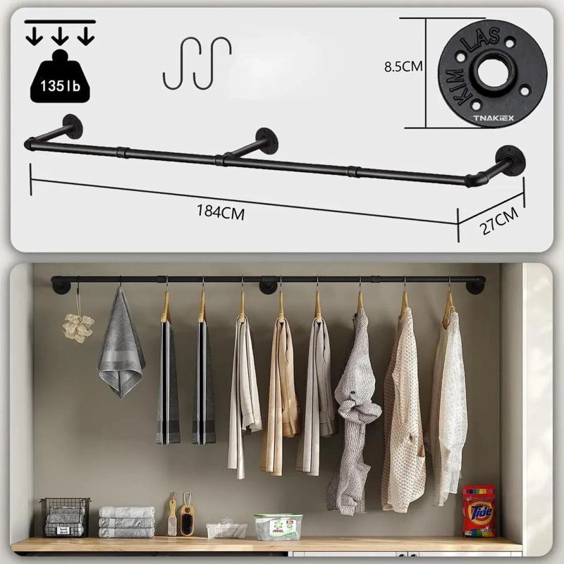 PERCHERO DE PARED METALICO MULTIUSOS CON ESTANTE DE 184 CM - 5