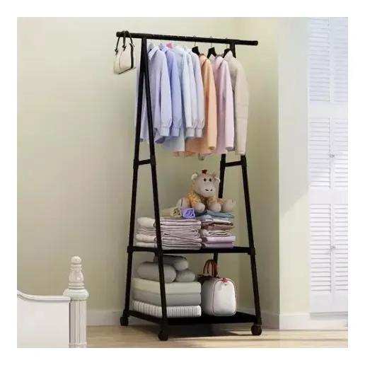 PERCHERO CON RUEDAS Y ESTANTE TRIANGULAR PARA COLGAR ROPA - 1