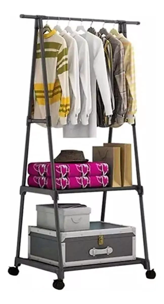 PERCHERO CON RUEDAS Y ESTANTE TRIANGULAR PARA COLGAR ROPA - 3