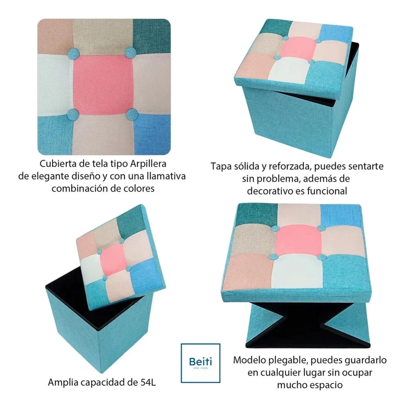 PUFF BAUL PLEGABLE ORGANIZADOR DE TELA MIX ROSADO 38X38 CM - 3
