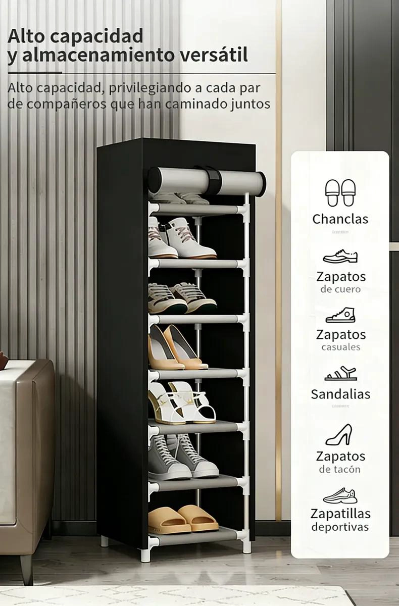 ORGANIZADOR PARA ZAPATOS DE 7 NIVELES CON FUNDA COLOR NEGRO - 3
