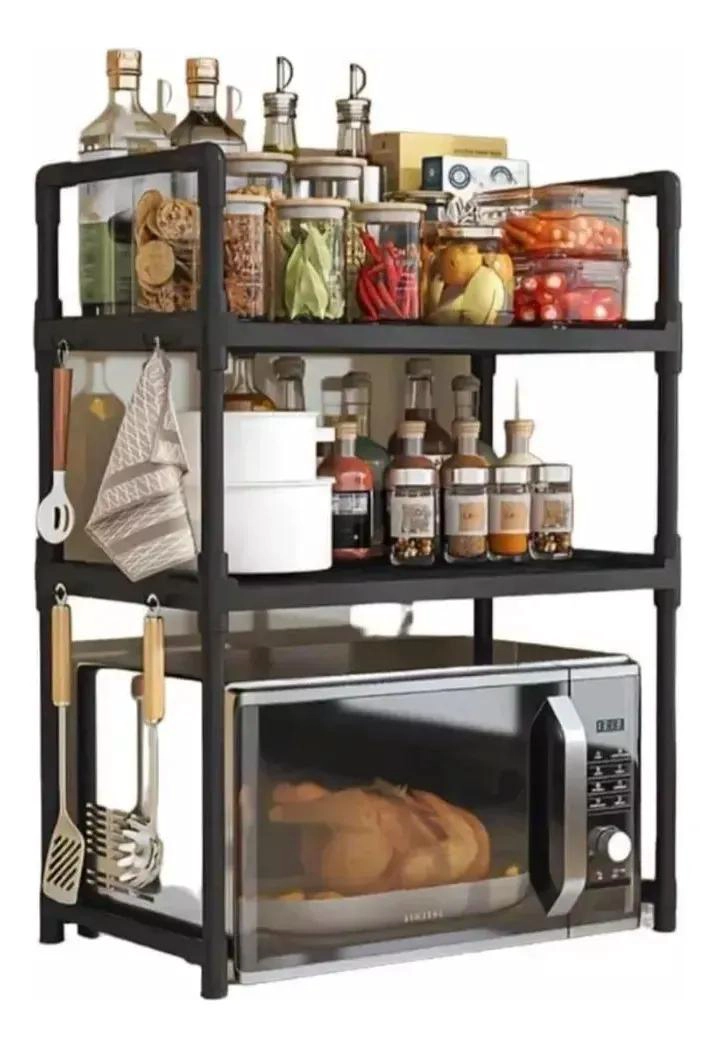 ESTANTE ORGANIZADOR MULTIUSO PARA COCINA Y MICROONDAS COLOR NEGRO - 1