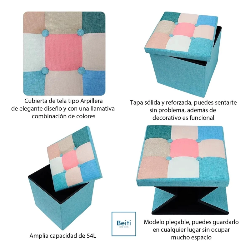PUFF BAUL PLEGABLE ORGANIZADOR 38X38 CM TELA MIX ROSADO - 4