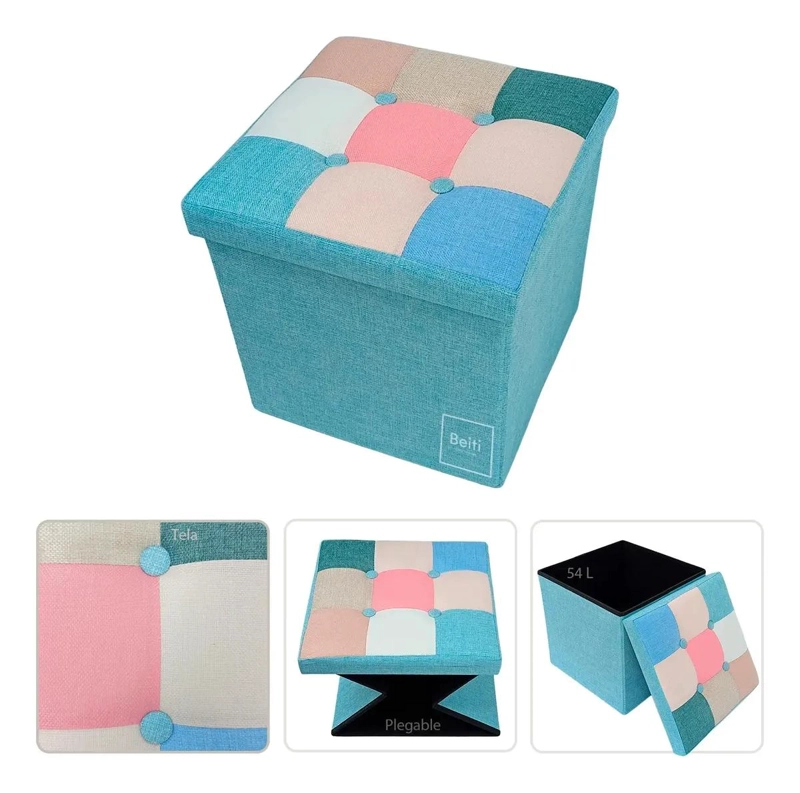 PUFF BAUL PLEGABLE ORGANIZADOR 38X38 CM TELA MIX ROSADO - 5