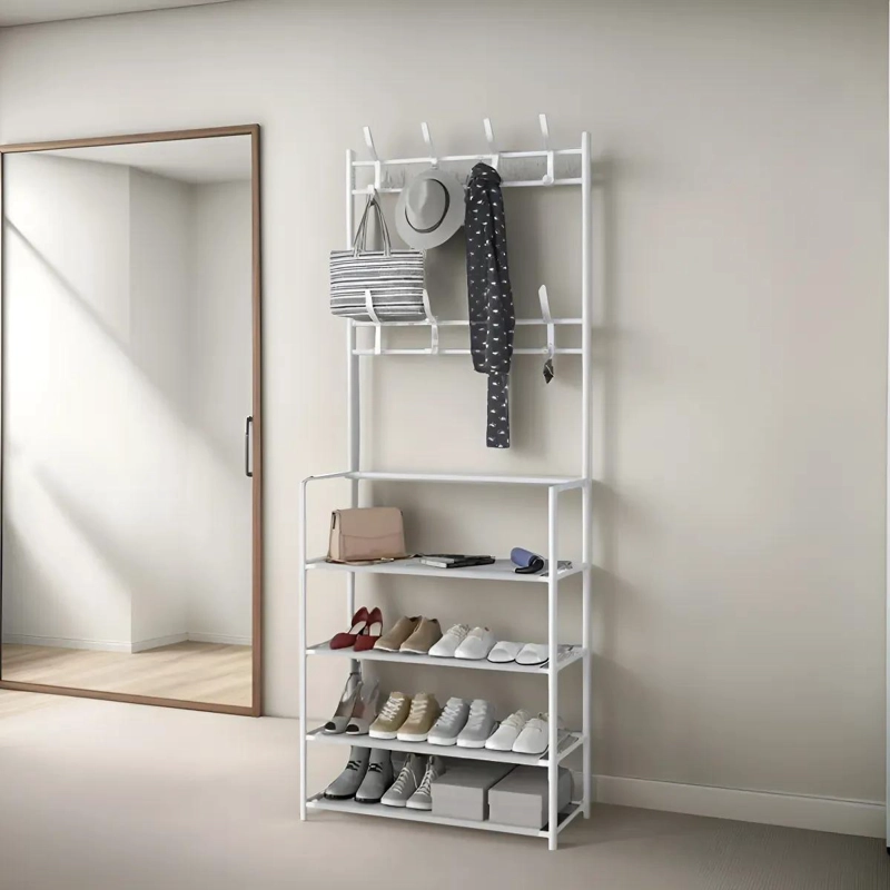 ESTANTE ORGANIZADOR DE 4 NIVELES CON PERCHERO Y ZAPATERO INTEGRADO - 1