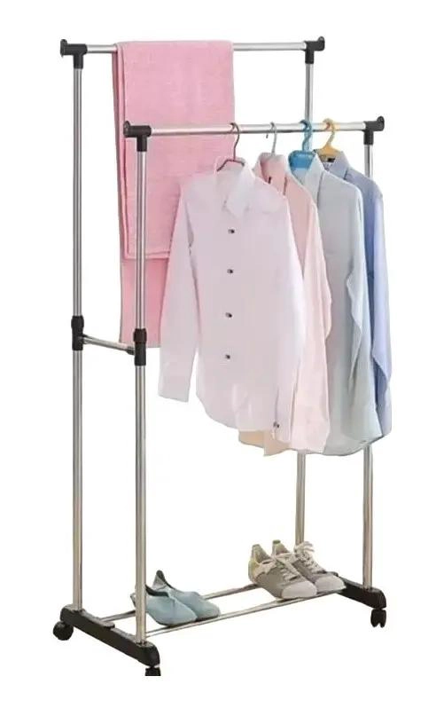 COLGADOR METALICO PARA ROPA CON RUEDAS Y PERCHERO AJUSTABLE - 1