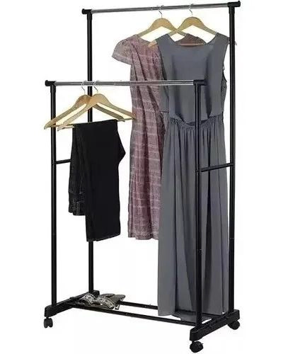 COLGADOR METALICO PARA ROPA CON RUEDAS Y PERCHERO AJUSTABLE - 2