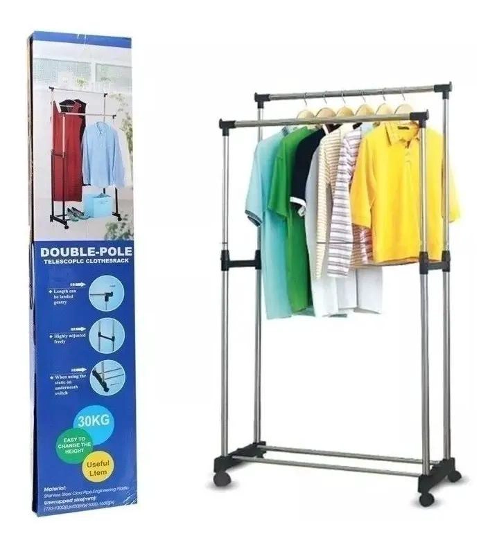 COLGADOR METALICO PARA ROPA CON RUEDAS Y PERCHERO AJUSTABLE - 4
