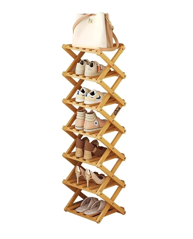 ORGANIZADOR PLEGABLE DE BAMBU CON 7 NIVELES PARA ZAPATOS Y USO MULTIPLE - 1
