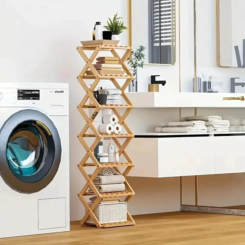 ORGANIZADOR PLEGABLE DE BAMBU CON 7 NIVELES PARA ZAPATOS Y USO MULTIPLE - 2