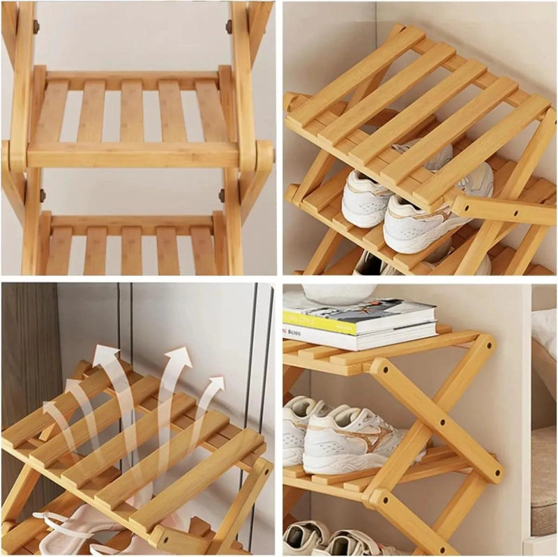 ORGANIZADOR PLEGABLE DE BAMBU CON 7 NIVELES PARA ZAPATOS Y USO MULTIPLE - 3