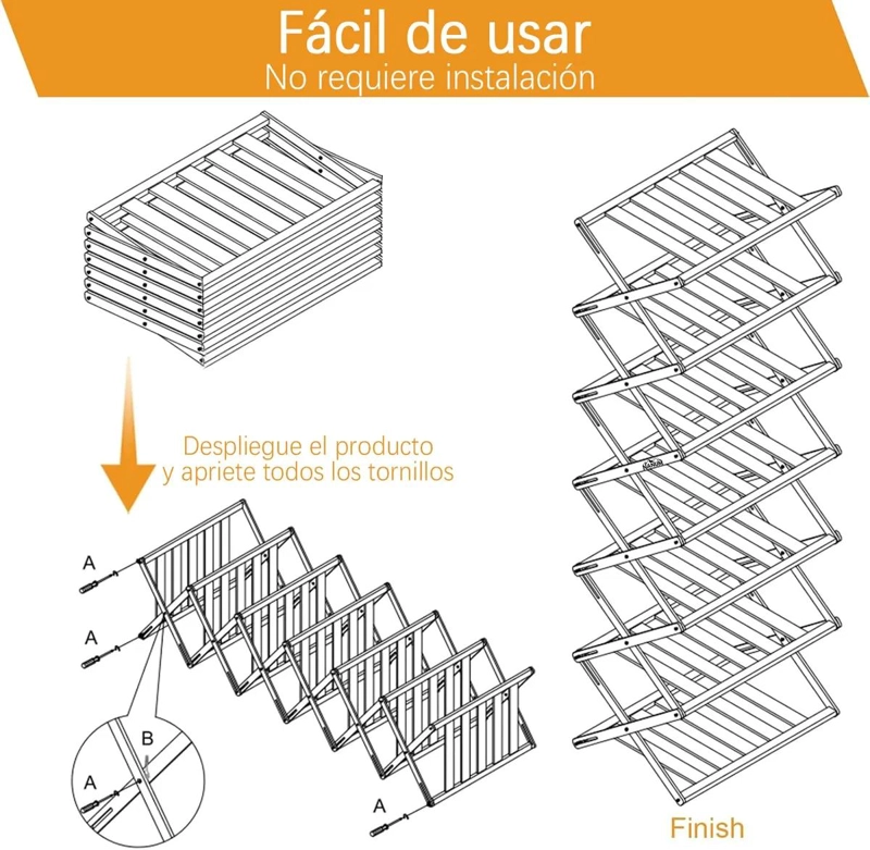 ORGANIZADOR PLEGABLE DE BAMBU CON 7 NIVELES PARA ZAPATOS Y USO MULTIPLE - 4