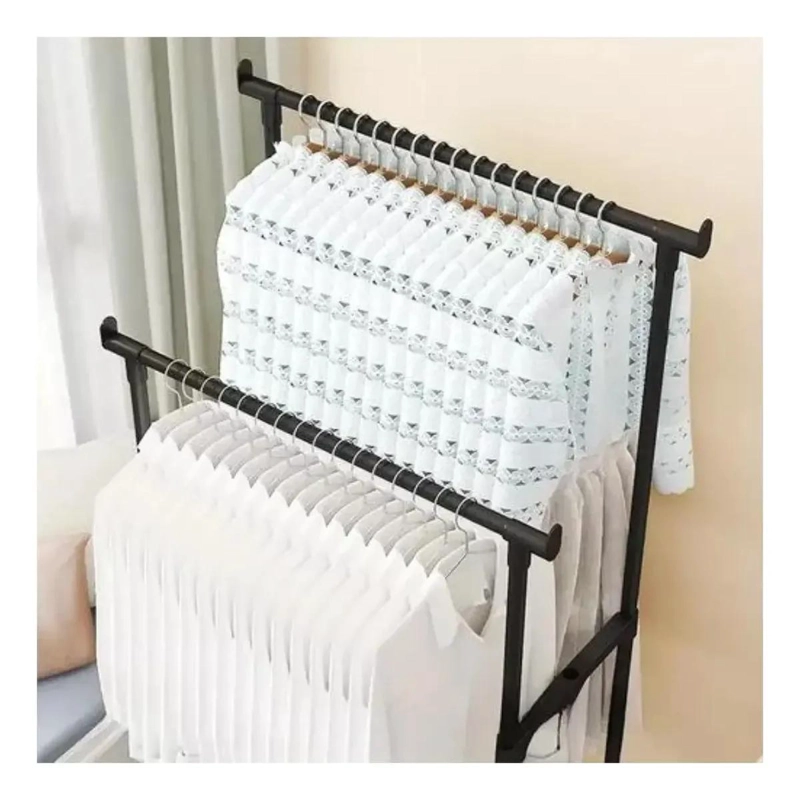 COLGADOR METALICO PARA ROPA CON DOBLE BARRA Y RUEDAS PARA FACIL MOVILIDAD - 4