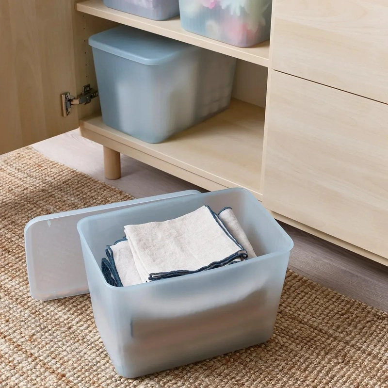 CAJA ORGANIZADORA TRANSPARENTE CON TAPA CAPACIDAD 14.5 LITROS COLOR TURQUESA - 4
