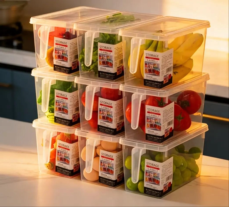 CAJA ORGANIZADORA TRANSPARENTE PARA REFRIGERADOR Y COCINA CON TAPA - 4