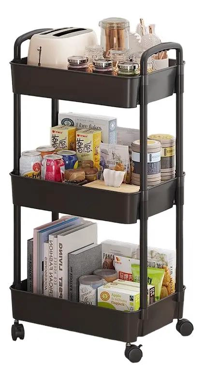 CARRITO ORGANIZADOR PLASTICO CON 3 NIVELES Y RUEDAS COLOR NEGRO - 1