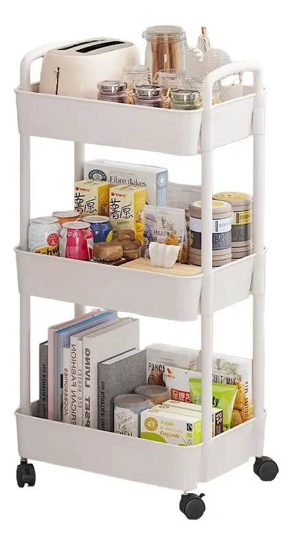 CARRITO ORGANIZADOR PLASTICO DE 3 NIVELES CON RUEDAS COLOR BLANCO - 1