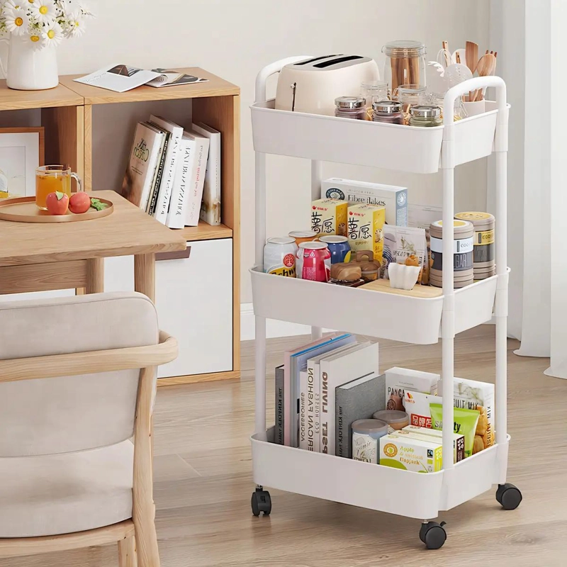 CARRITO ORGANIZADOR PLASTICO DE 3 NIVELES CON RUEDAS COLOR BLANCO - 2