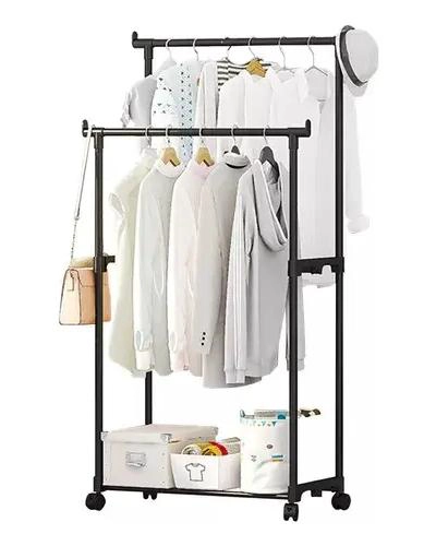 PERCHERO METALICO DOBLE PARA CLOSET CON ORGANIZADOR EN COLOR NEGRO - 1