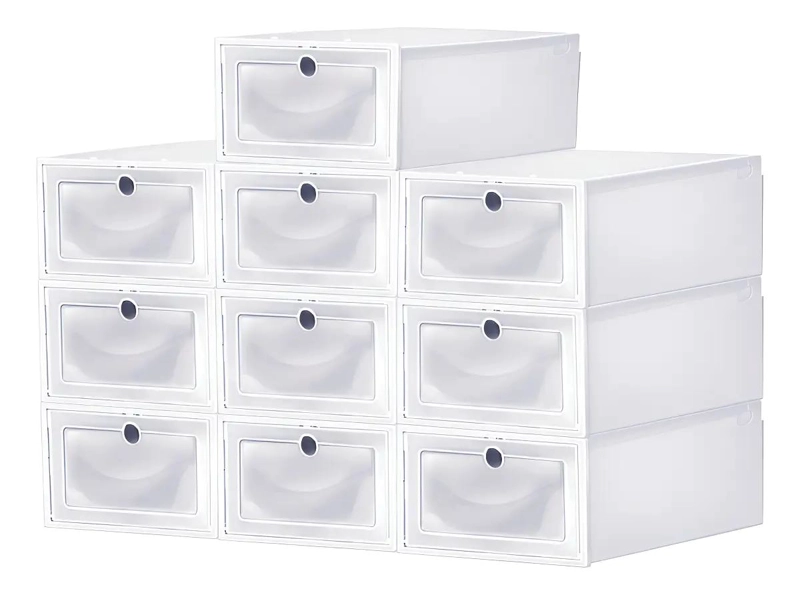 SET DE 10 CAJAS ORGANIZADORAS APILABLES PARA ZAPATOS CON TAPA TRANSPARENTE - 1