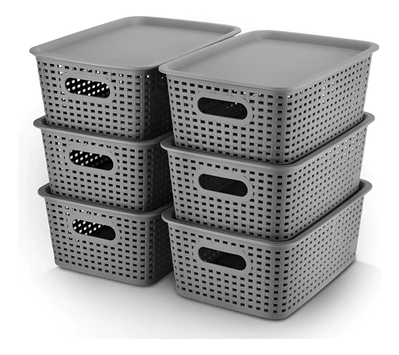 CAJA ORGANIZADORA DE RATAN COLOR GRIS PARA COCINA DE 6 LITROS - 1