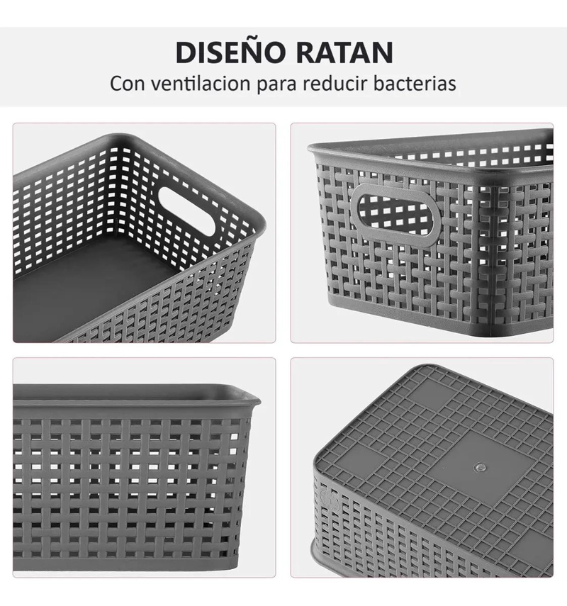 CAJA ORGANIZADORA DE RATAN COLOR GRIS PARA COCINA DE 6 LITROS - 4