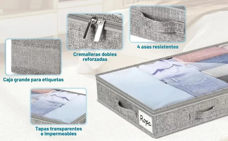 SET DE 2 ORGANIZADORES PLEGABLES PARA ROPA BAJO CAMA Y CLOSET 100X50 CM - 3