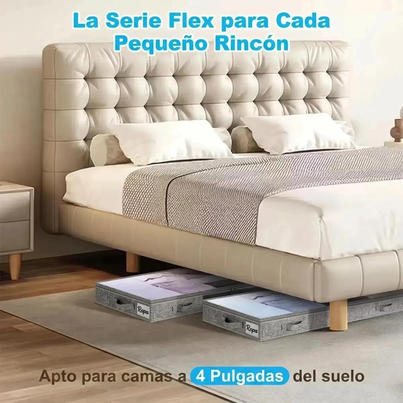 SET DE 2 ORGANIZADORES PLEGABLES PARA ROPA BAJO CAMA Y CLOSET 100X50 CM - 4