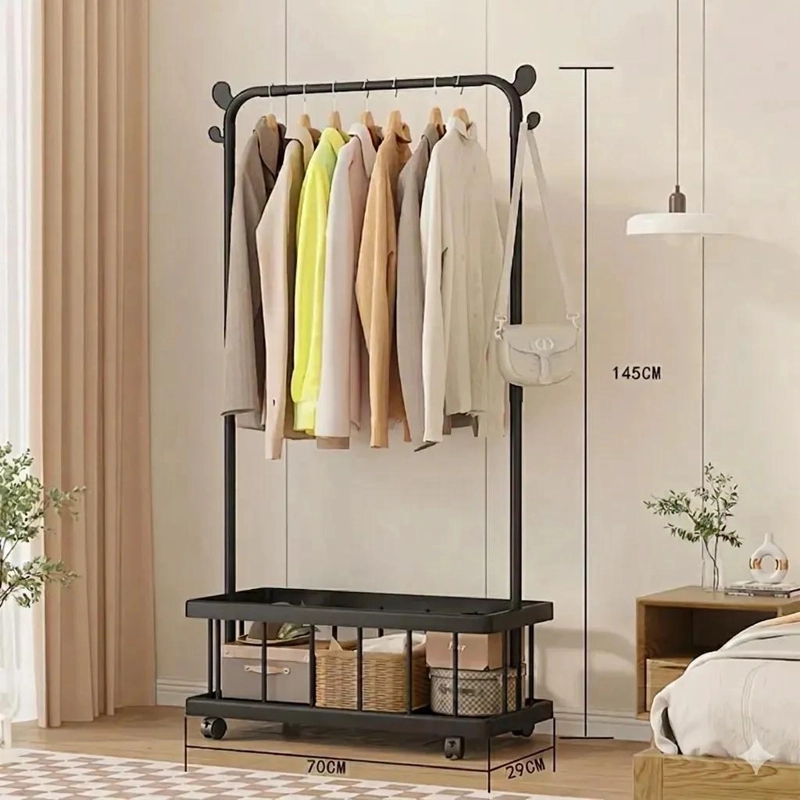 PERCHERO METALICO CON RUEDAS Y REPISA ORGANIZADORA PARA ROPA - 2
