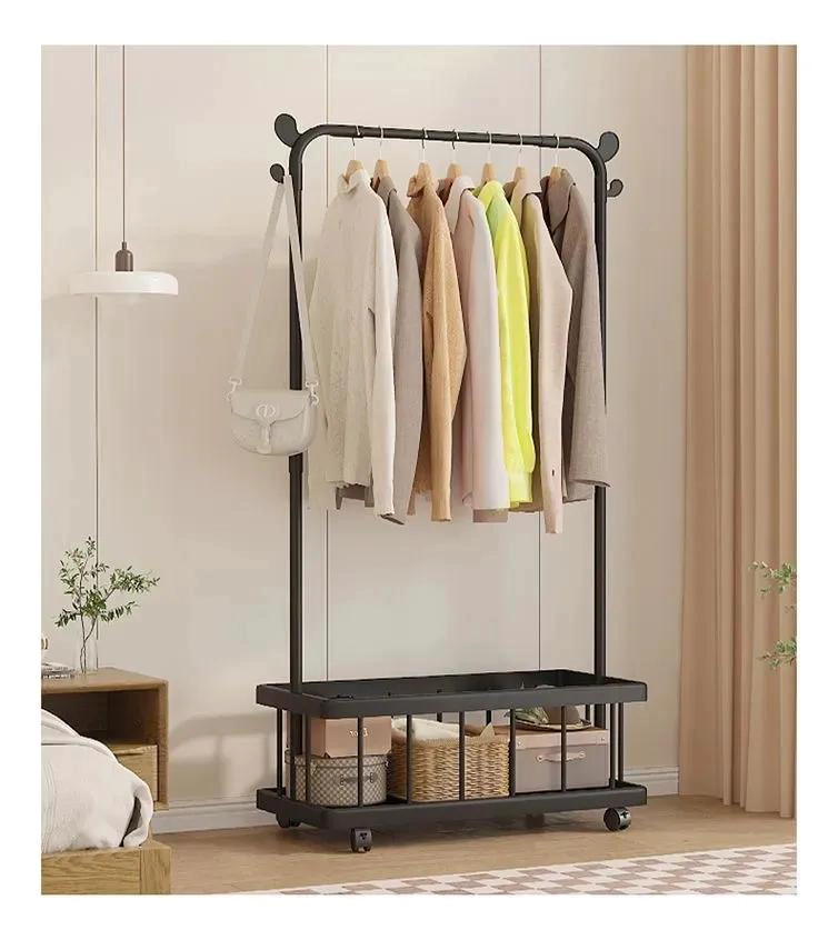 PERCHERO METALICO CON RUEDAS Y REPISA ORGANIZADORA PARA ROPA - 3
