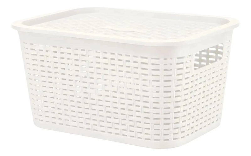 SET DE 3 CAJAS ORGANIZADORAS DE RATAN COLOR BEIGE CAPACIDAD 6 LITROS - 1