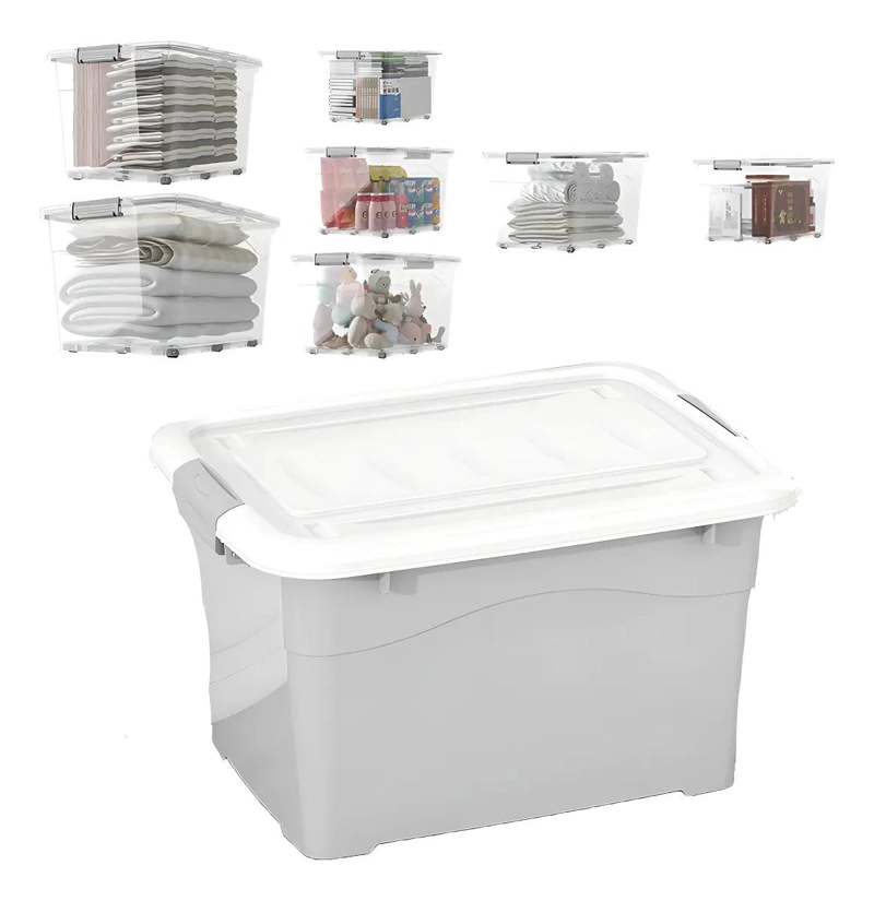 CAJA ORGANIZADORA CON RUEDAS CAPACIDAD 60 LITROS COLOR GRIS - 1