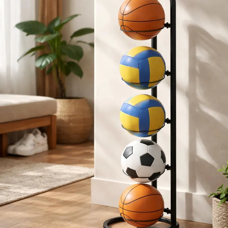 RACK ORGANIZADOR METALICO PARA BALONES CON 5 NIVELES DE ALMACENAMIENTO - 2