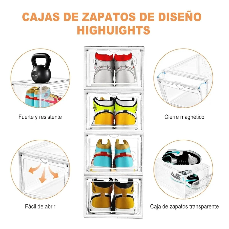 CAJA ORGANIZADORA TRANSPARENTE APILABLE PARA ZAPATOS CON TAPA - 3