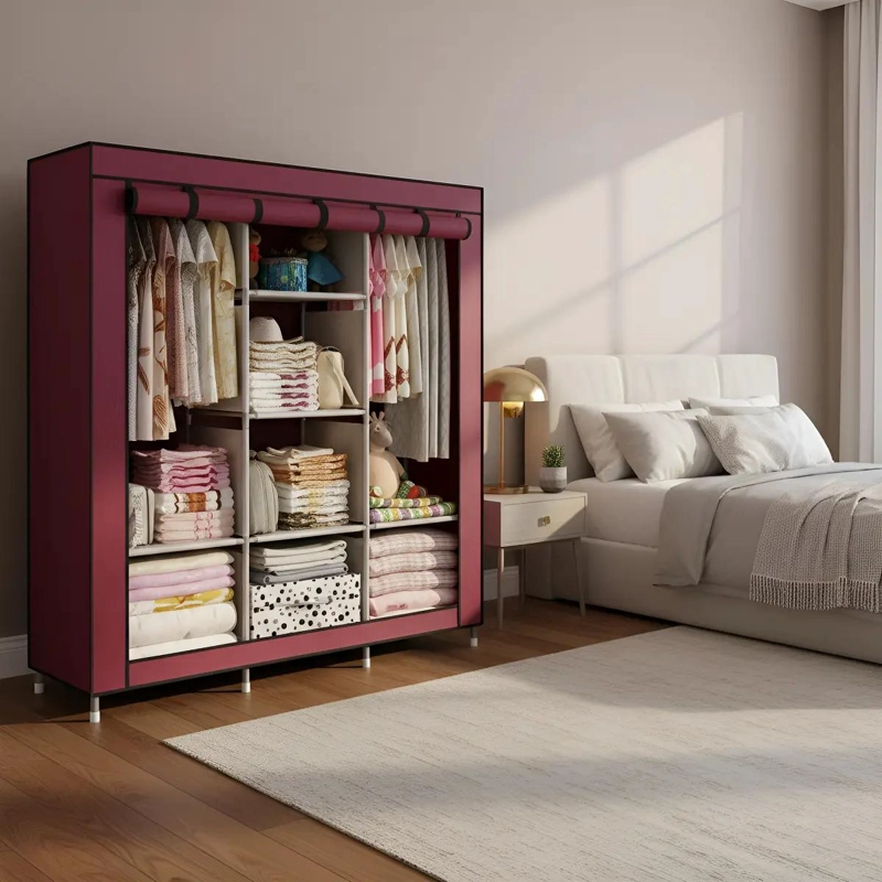 CLOSET ARMABLE DE TELA CON 8 ESTANTES Y 2 BARRAS PARA COLGAR ROPA - 1