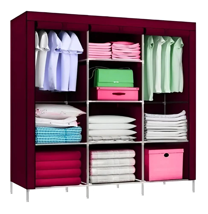 CLOSET ARMABLE DE TELA CON 8 ESTANTES Y 2 BARRAS PARA COLGAR ROPA - 2