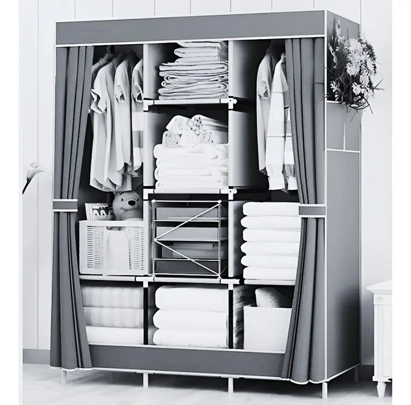 CLOSET ARMABLE DE TELA CON 8 ESTANTES Y 2 BARRAS PARA COLGAR ROPA - 4
