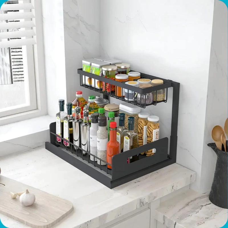 ORGANIZADOR DESLIZANTE DE ACERO PARA BAJO FREGADERO CON 2 NIVELES - 5