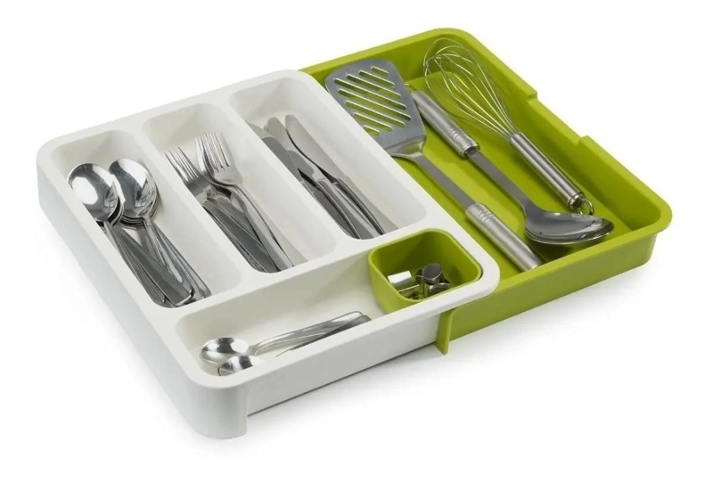 ORGANIZADOR DE CUBIERTOS EXPANDIBLE PARA CAJONES CON COMPARTIMENTOS AJUSTABLES - 1