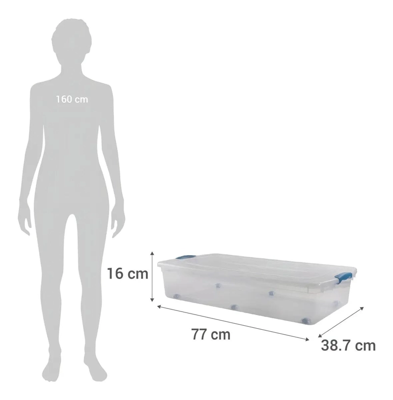 CAJA ORGANIZADORA PLASTICA TRANSPARENTE DE 36 LITROS CON RUEDAS PARA BAJO CAMA - 2