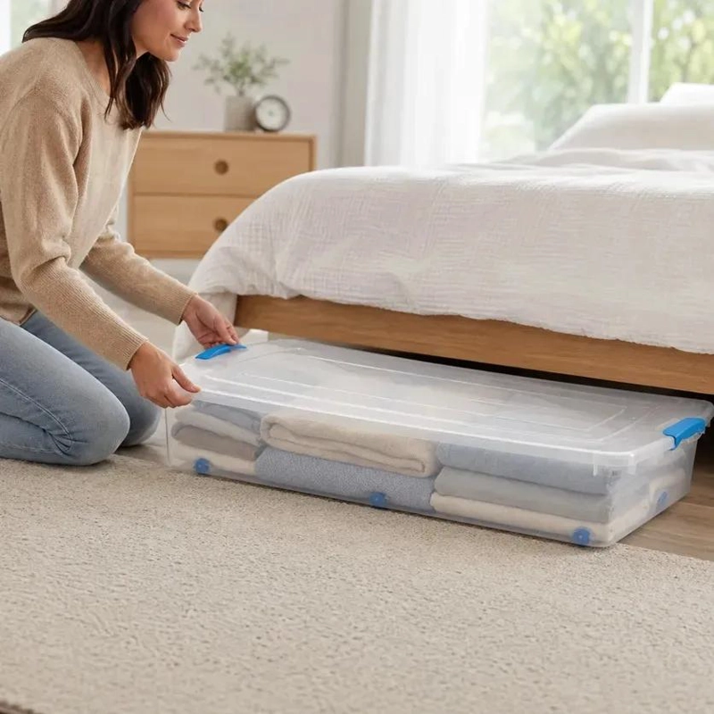 CAJA ORGANIZADORA PLASTICA TRANSPARENTE DE 36 LITROS CON RUEDAS PARA BAJO CAMA - 4