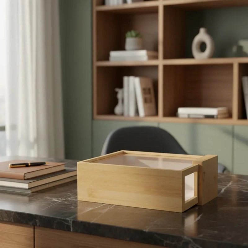 CAJA DE ALMACENAMIENTO CON TAPA DE BAMBU 23,5X17,5 CM PARA ORGANIZACION - 2