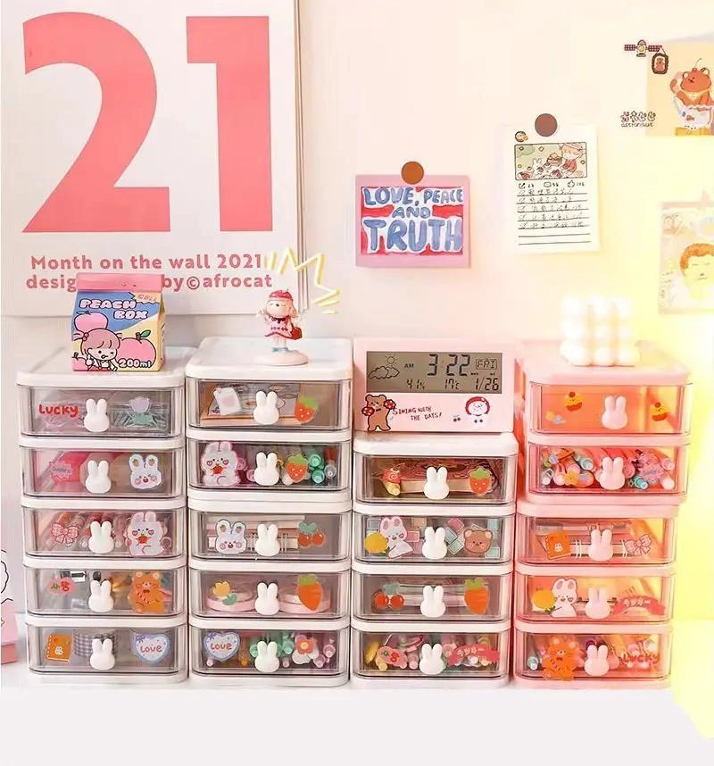 ORGANIZADOR DE ESCRITORIO CON 4 CAJONES TRANSPARENTES - 1