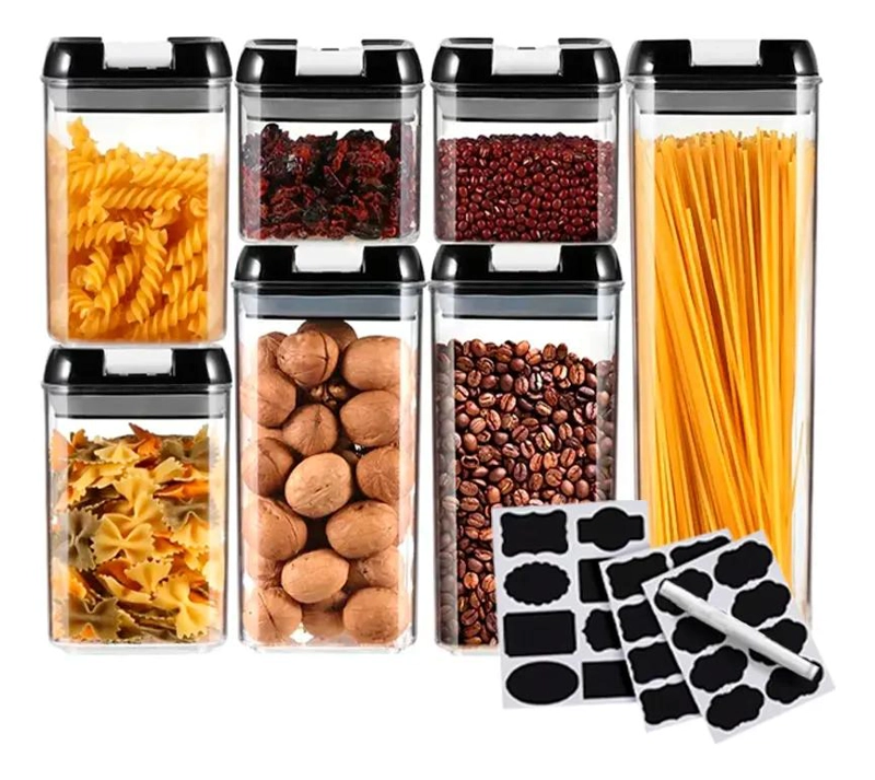 SET DE 7 RECIPIENTES HERME TICOS APILABLES COLOR NEGRO PARA ALMACENAMIENTO - 3