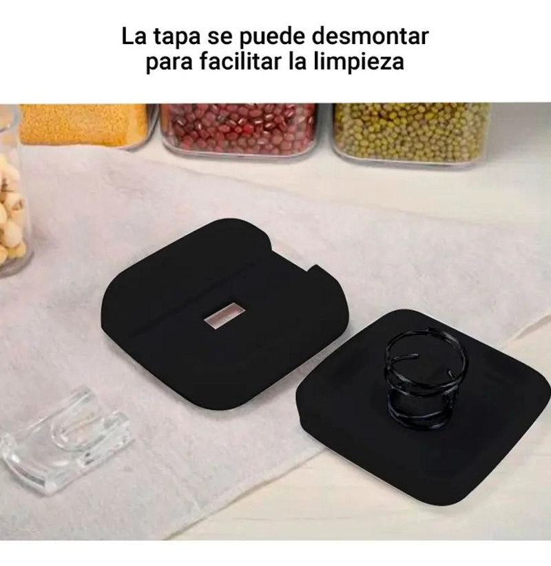 SET DE 7 RECIPIENTES HERME TICOS APILABLES COLOR NEGRO PARA ALMACENAMIENTO - 5