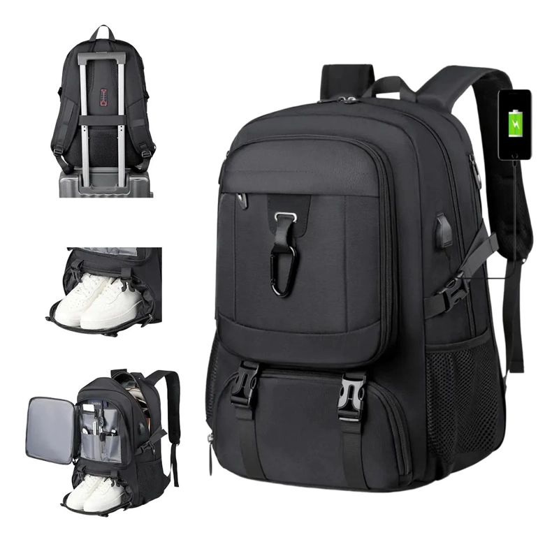 MOCHILA DE VIAJE GRANDE NEGRA PARA LAPTOP DE 15 PULGADAS CON PUERTO USB - 1