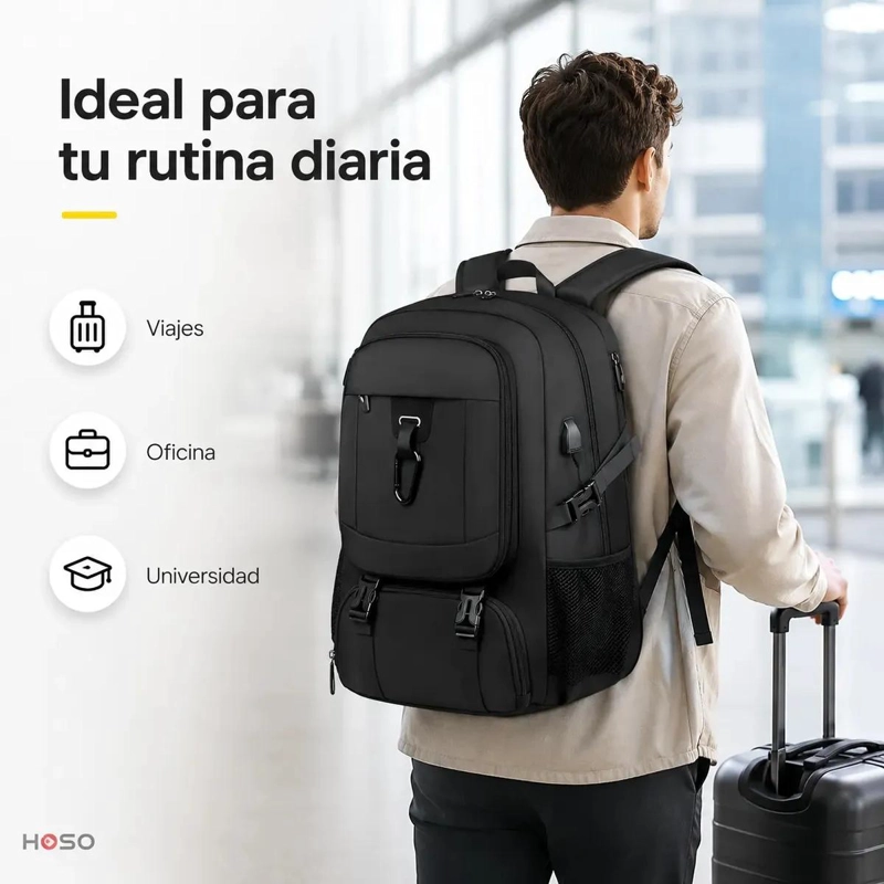 MOCHILA DE VIAJE GRANDE NEGRA PARA LAPTOP DE 15 PULGADAS CON PUERTO USB - 4